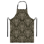 Brown Damask Pattern Print Bib Apron With Pocket