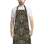 Brown Damask Pattern Print Bib Apron With Pocket