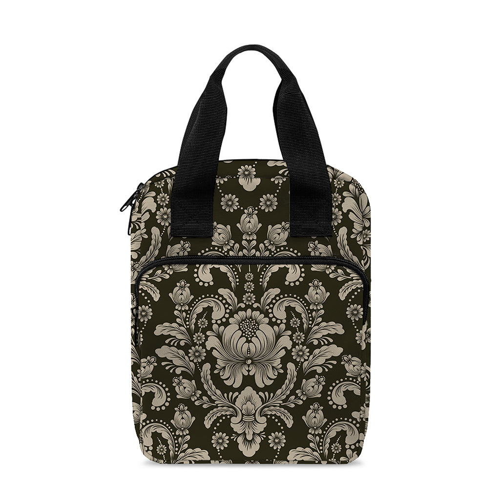 Brown Damask Pattern Print Bible Tote Bag