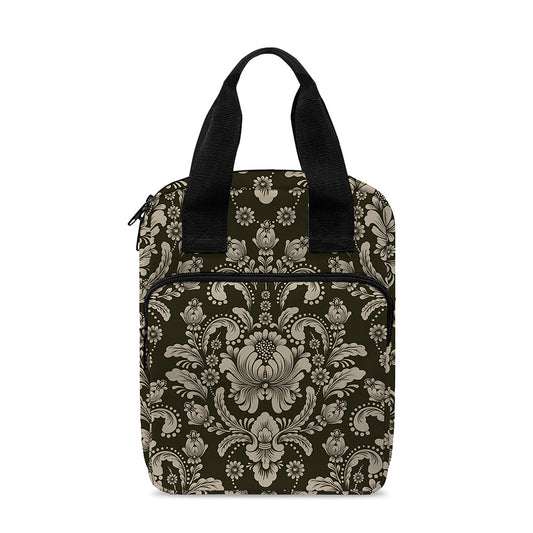 Brown Damask Pattern Print Bible Tote Bag