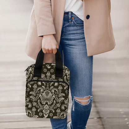 Brown Damask Pattern Print Bible Tote Bag