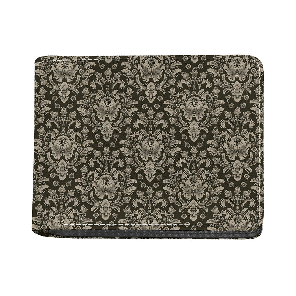 Brown Damask Pattern Print Bifold Wallet