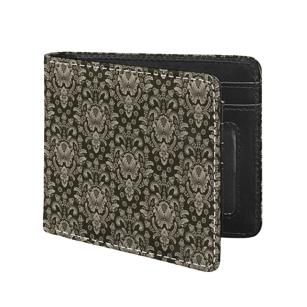 Brown Damask Pattern Print Bifold Wallet