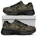 Brown Damask Pattern Print Black Chunky Shoes
