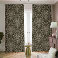 Brown Damask Pattern Print Dimout Pencil Pleat Curtains