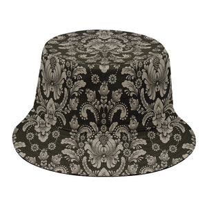 Brown Damask Pattern Print Bucket Hat