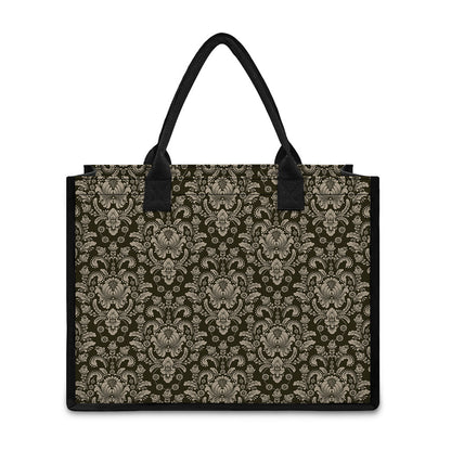 Brown Damask Pattern Print Canvas Tote Bag