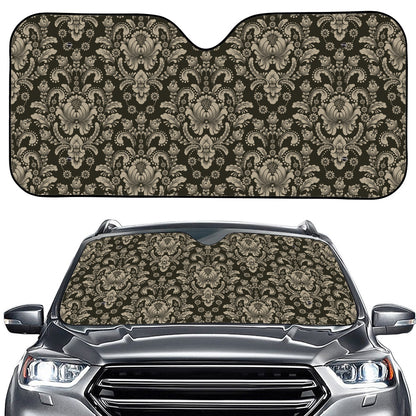 Brown Damask Pattern Print Car Windshield Sun Shade