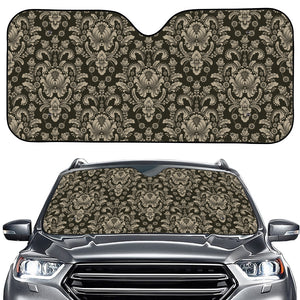 Brown Damask Pattern Print Car Windshield Sun Shade