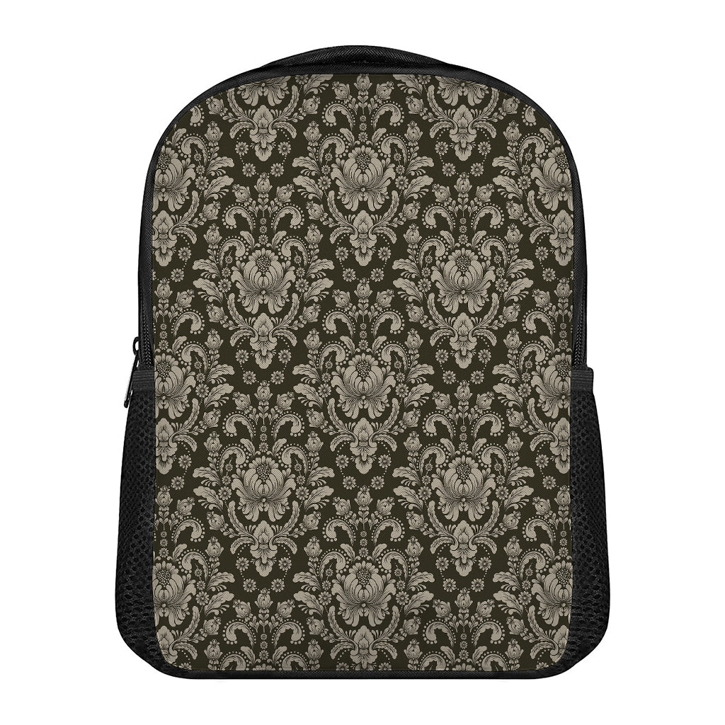 Brown Damask Pattern Print Casual Backpack