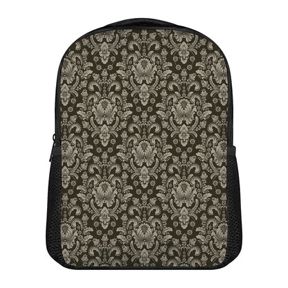 Brown Damask Pattern Print Casual Backpack