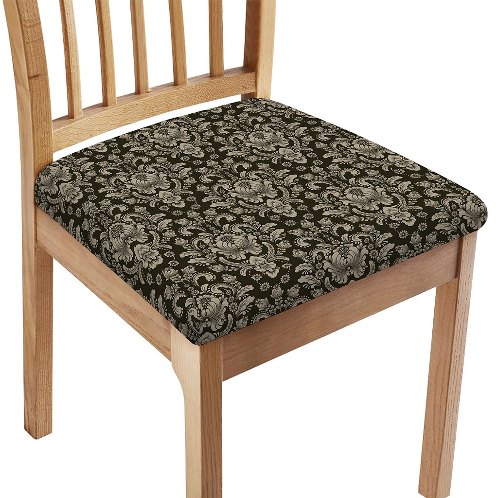 Brown Damask Pattern Print Chair Cushion Cover