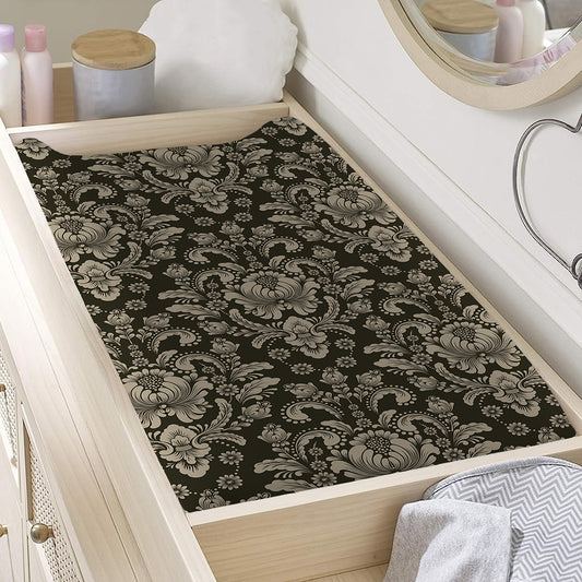 Brown Damask Pattern Print Changing Pad Cover