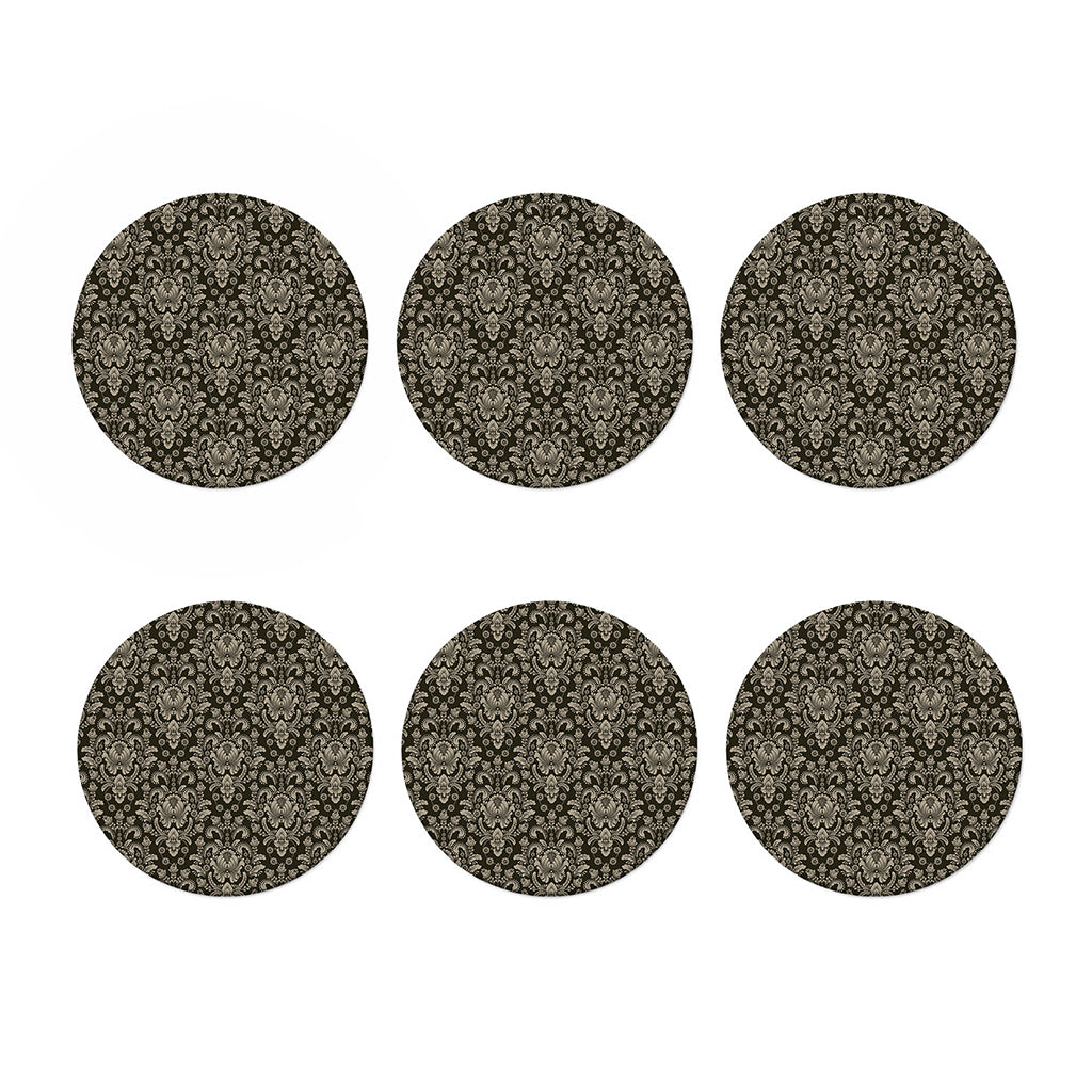 Brown Damask Pattern Print Coaster Set