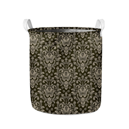 Brown Damask Pattern Print Collapsible Laundry Basket