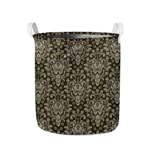 Brown Damask Pattern Print Collapsible Laundry Basket
