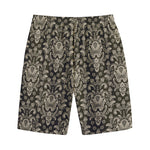 Brown Damask Pattern Print Cotton Shorts