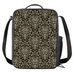 Brown Damask Pattern Print Crossbody Lunch Bag