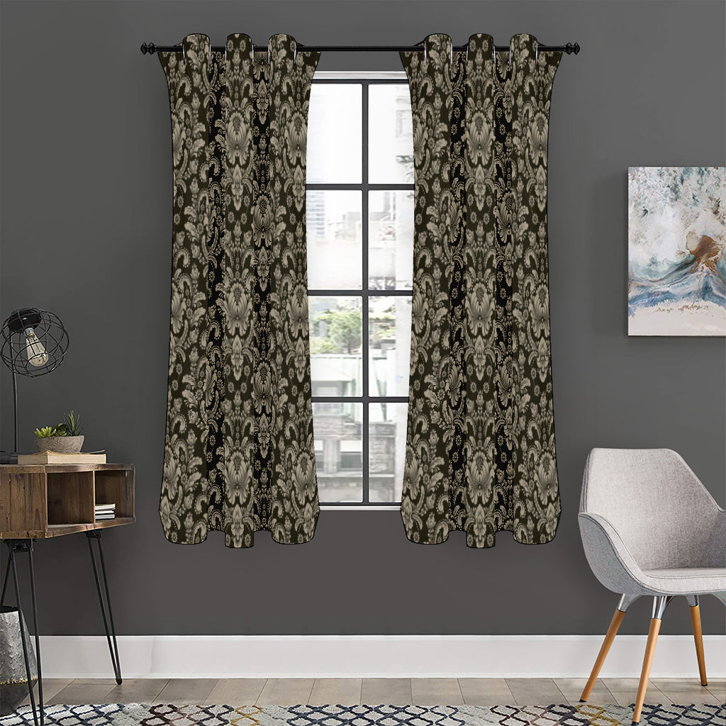Brown Damask Pattern Print Curtain