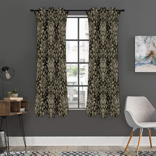 Brown Damask Pattern Print Curtain