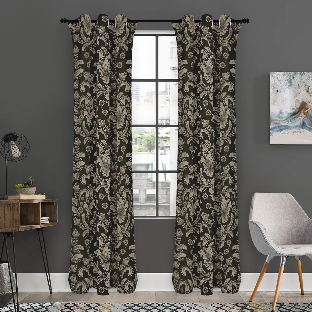 Brown Damask Pattern Print Curtain
