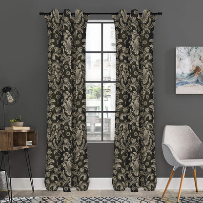 Brown Damask Pattern Print Curtain