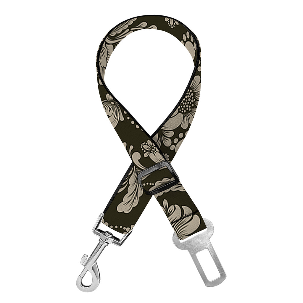 Brown Damask Pattern Print Dog Seat Belt
