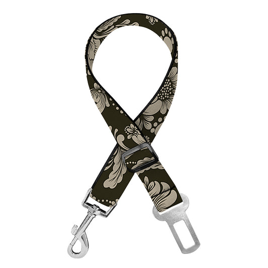 Brown Damask Pattern Print Dog Seat Belt