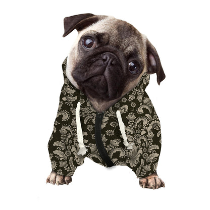 Brown Damask Pattern Print Dog Zip Up Hoodie