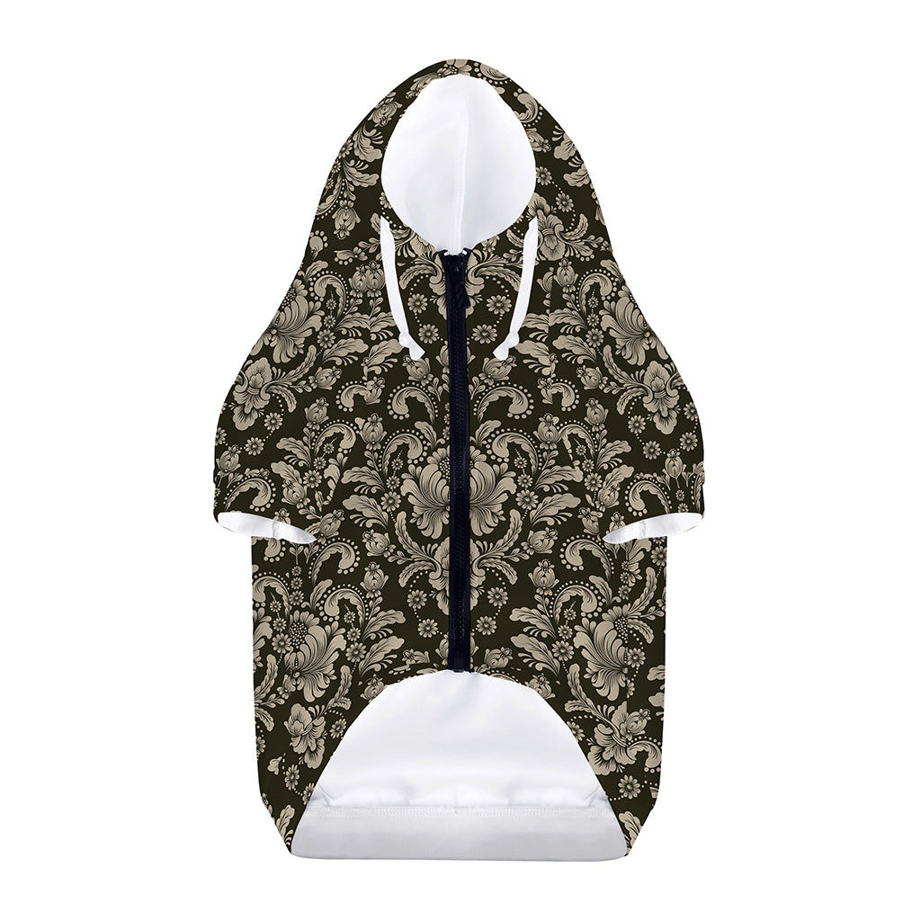 Brown Damask Pattern Print Dog Zip Up Hoodie