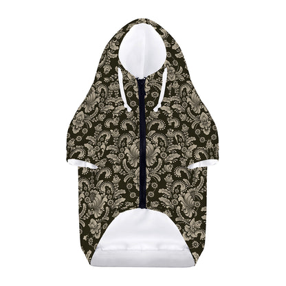 Brown Damask Pattern Print Dog Zip Up Hoodie