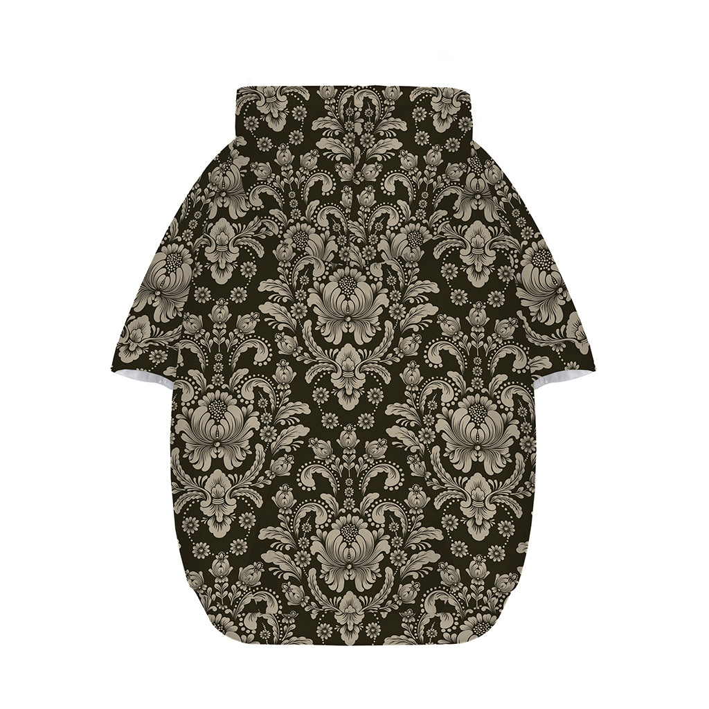 Brown Damask Pattern Print Dog Zip Up Hoodie