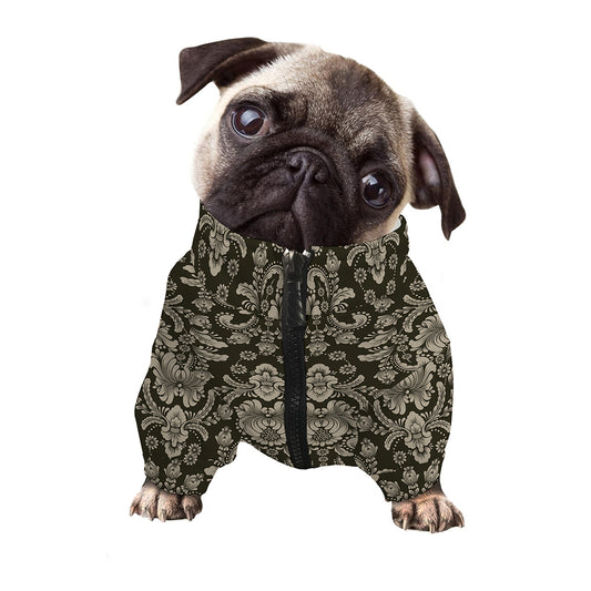 Brown Damask Pattern Print Dog Zip Up Jacket