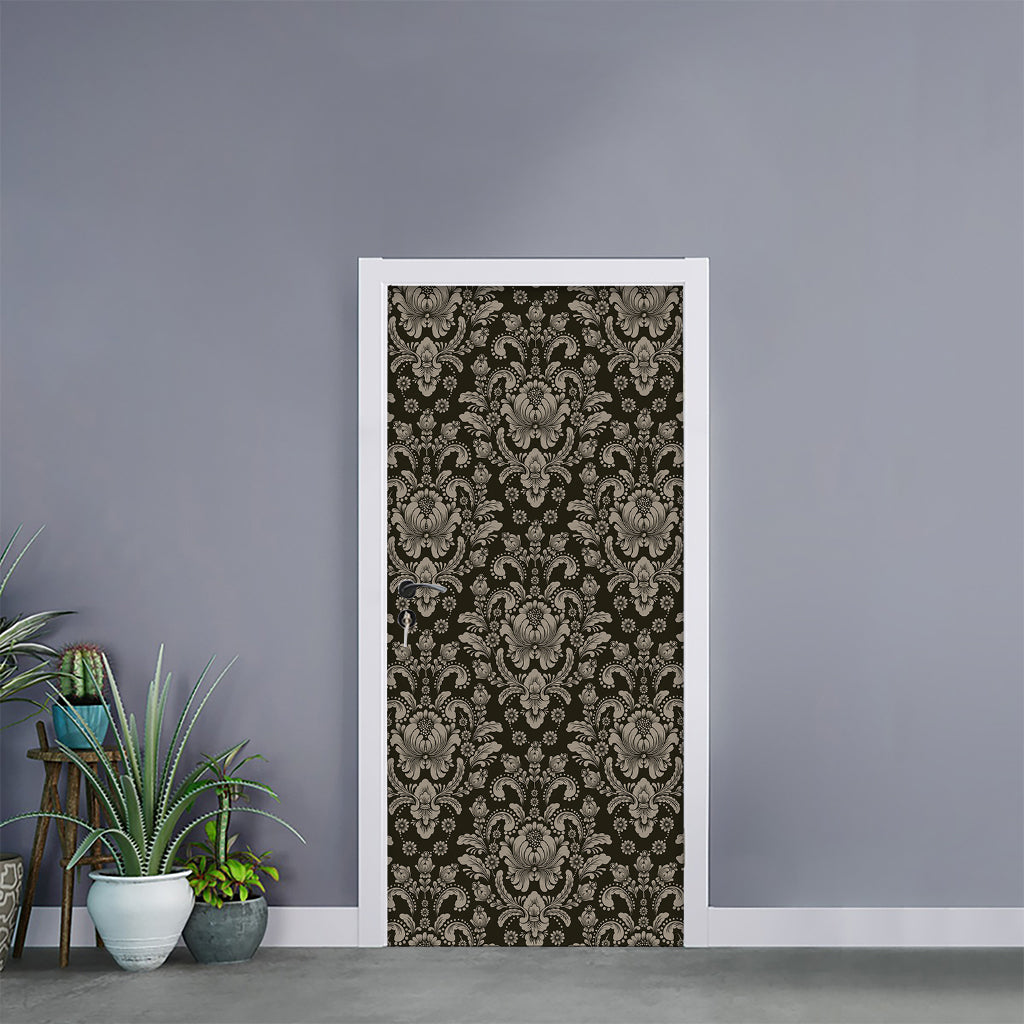 Brown Damask Pattern Print Door Sticker