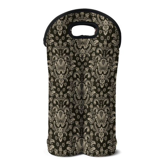 Brown Damask Pattern Print Double Neoprene Wine Tote