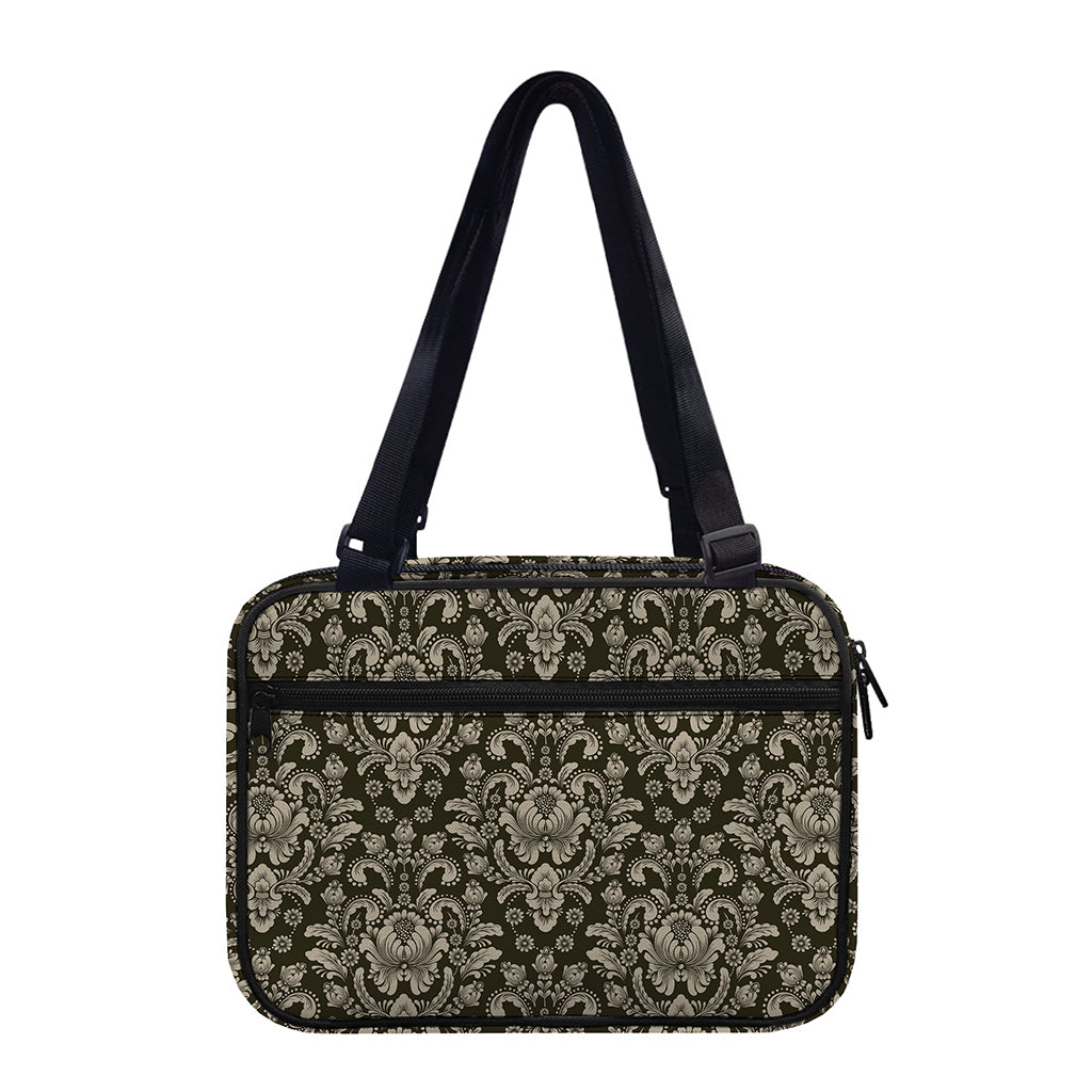 Brown Damask Pattern Print Double Strap Bible Bag