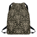 Brown Damask Pattern Print Drawstring Backpack