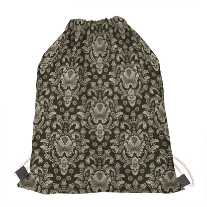 Brown Damask Pattern Print Drawstring Bag