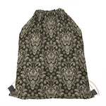 Brown Damask Pattern Print Drawstring Bag