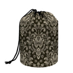 Brown Damask Pattern Print Drawstring Makeup Bag