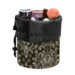 Brown Damask Pattern Print Drawstring Makeup Bag