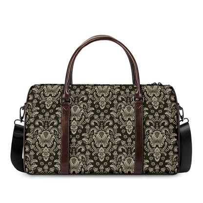 Brown Damask Pattern Print Duffle Bag