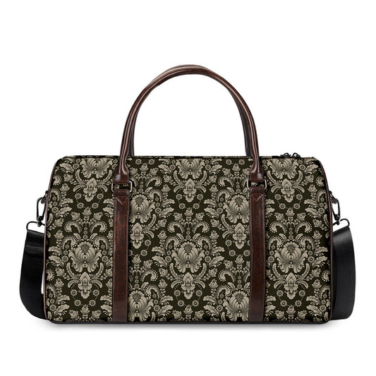 Brown Damask Pattern Print Duffle Bag