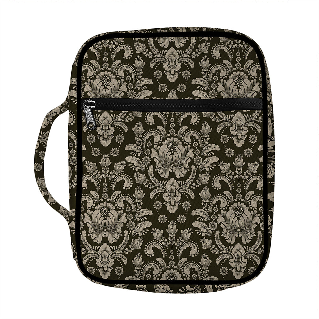Brown Damask Pattern Print Front Pocket Bible Bag