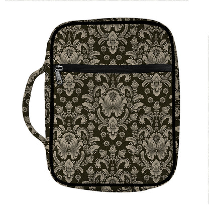 Brown Damask Pattern Print Front Pocket Bible Bag