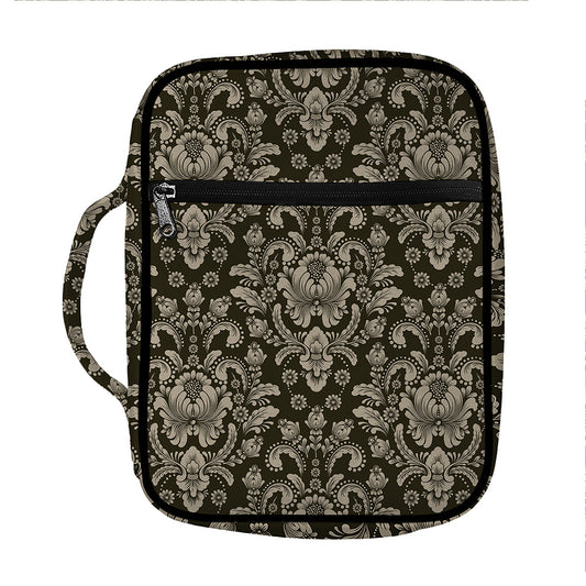 Brown Damask Pattern Print Front Pocket Bible Bag