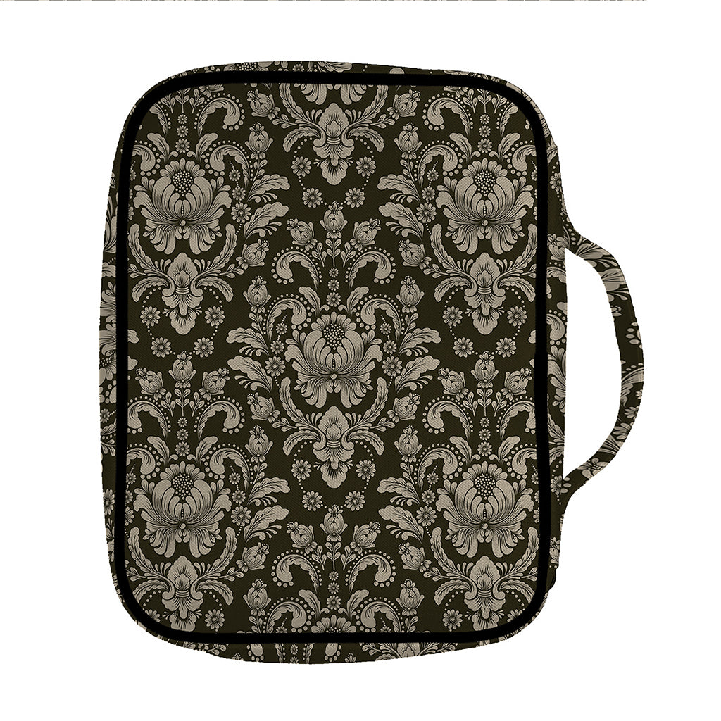 Brown Damask Pattern Print Front Pocket Bible Bag