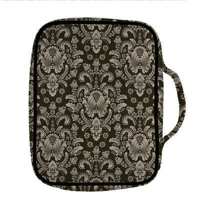 Brown Damask Pattern Print Front Pocket Bible Bag