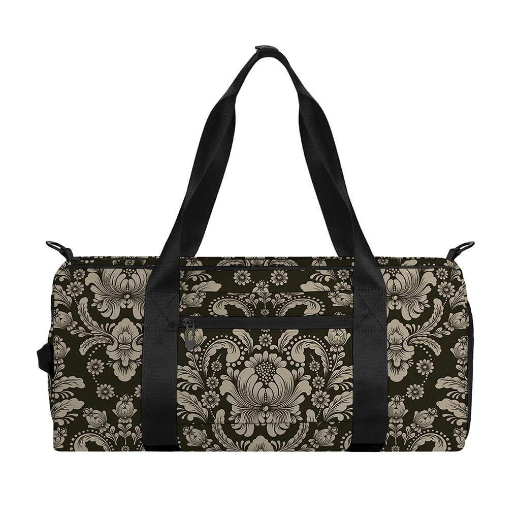 Brown Damask Pattern Print Gym Bag