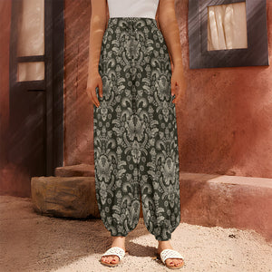 Brown Damask Pattern Print Harem Pants